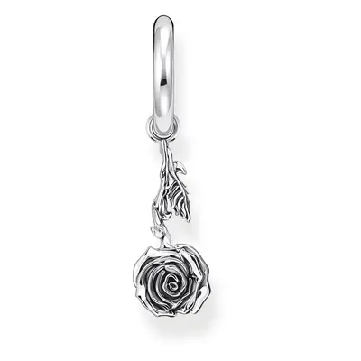 THOMAS SABO Rebel Rose Silver Blackened Upside Down Flower Single Drop Earring For Women