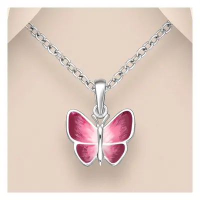 John Greed Tempest Meadow Silver Pink Enamel Butterfly Necklace For Women