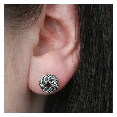 John Greed Signature Silver Marcasite Knot Stud Earrings For Women