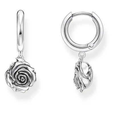 THOMAS SABO Rebel Rose Silver Blackened Flower Hoop Earrings For Women