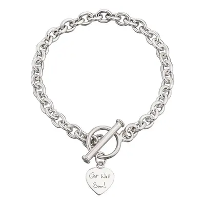 John Greed Signature Silver Heart Charm Handwriting T-Bar Bracelet For Women