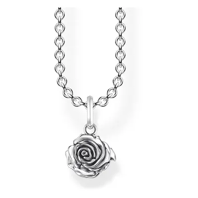 THOMAS SABO Rebel Rose Silver Blackened Flower Head Necklace For Women