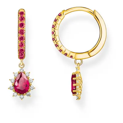 THOMAS SABO Gold Plated Drop Red Stone Hoop Earrings For Women