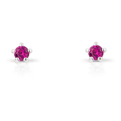 John Greed Signature Silver Dark Pink Crystal Tiny Stud Earrings For Women