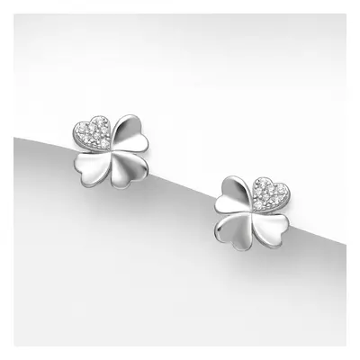 John Greed Signature Silver CZ Curved Clover Stud Earrings For Women