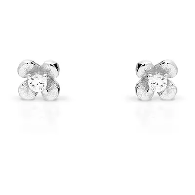 John Greed Signature Silver CZ Tiny Flower Stud Earrings For Women