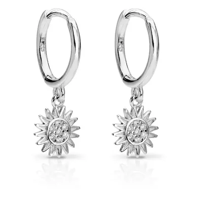 John Greed Signature Silver CZ Sun Charm Huggie Hoop Earrings For Women