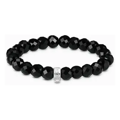 THOMAS SABO Charm Club Silver Oval Black Obsidian Bead Charm Bracelet For Women