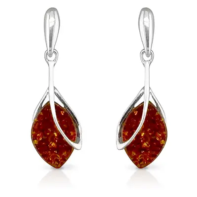 John Greed Signature Silver Amber Leaf Overlay Drop Earrings For Women