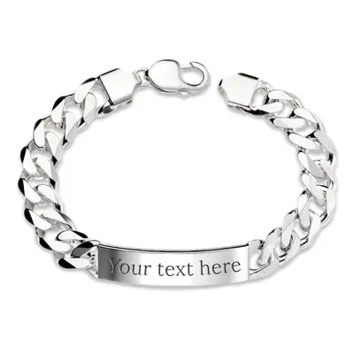 John Greed Signature Silver Heavyweight ID Bar Curb Chain Bracelet