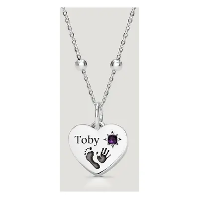 John Greed CANDY Love Silver Amethyst Heart Handprint/Footprint Engraving Necklace For Women