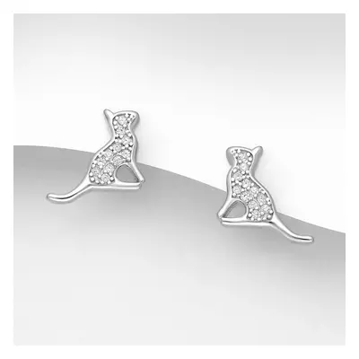 John Greed Signature Silver CZ Sitting Cat Stud Earrings For Women