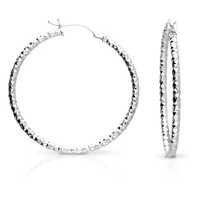 John Greed Signature Silver Large Facetted Hoop Earrings For Women