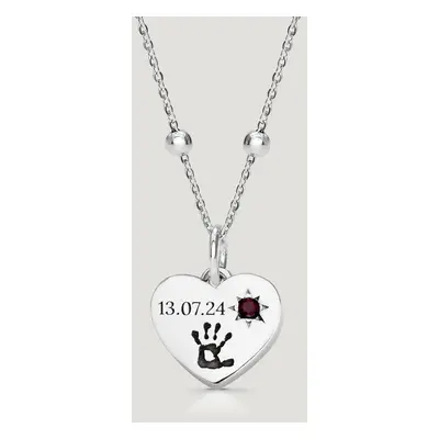 John Greed CANDY Love Silver Ruby Heart Handprint/Footprint Engraving Necklace For Women