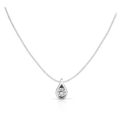 John Greed Signature Silver Brilliant Cut CZ Teardrop Necklace For Women