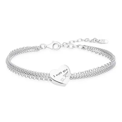 John Greed Signature Silver I Miss You Heart Charm Chain Bracelet For Women