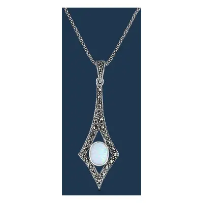 John Greed Signature Silver Marcasite & Opal Long Kite Necklace For Women