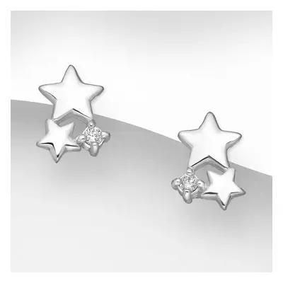 John Greed Signature Silver CZ Double Star Stud Earrings For Women