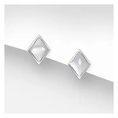 John Greed Signature Silver Mother Of Pearl Diamond Shape Stud Earrings For Women