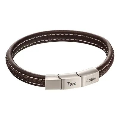 Fred Bennett Brown Leather Plaited Bracelet with Brushed Steel Clasp