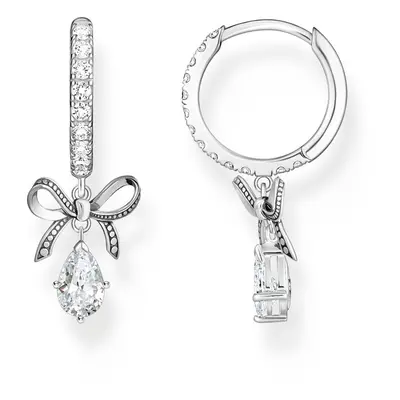 THOMAS SABO Silver Drop Zirconia Bow Hoop Earrings For Women