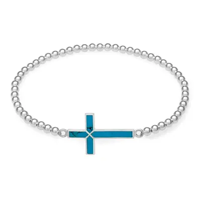 John Greed Signature Silver Turquoise Cross Beaded Bracelet For Women