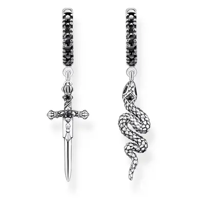 THOMAS SABO Silver Blackened Snake & Sword Hoop Earrings