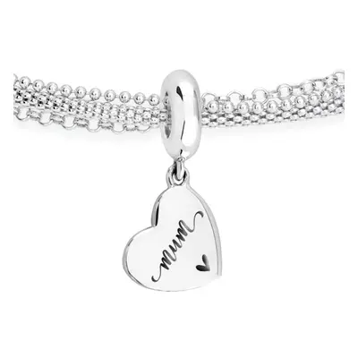 John Greed Signature Silver Mum Script Flat Heart Charm Chain Bracelet For Women