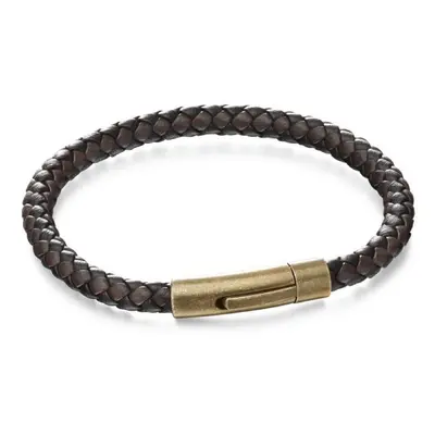 Fred Bennett Brown & Black Leather Woven Bracelet with Antique Gold Clasp