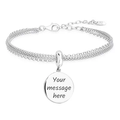 John Greed Signature Engravable Silver Large Disc Charm Multi Chain Bracelet For Women