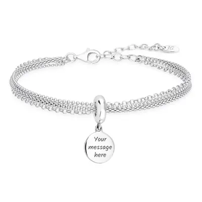 John Greed Signature Engravable Silver Small Disc Charm Multi Chain Bracelet For Women