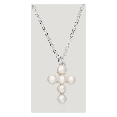 John Greed Signature Silver Pearl Cross Necklace For Women