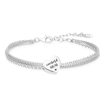 John Greed Signature Silver Wonderful Mum Heart Charm Chain Bracelet For Women