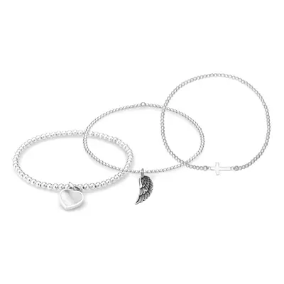 John Greed Signature Silver Cross, Mother of Pearl Heart & Angel Wing IMERAKI Bracelet Set For W