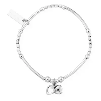 ChloBo Children's Silver Mini Noodle Cube Double Heart Bracelet For Women