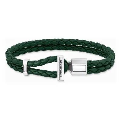 THOMAS SABO Rebel Silver Green Leather Double Bracelet