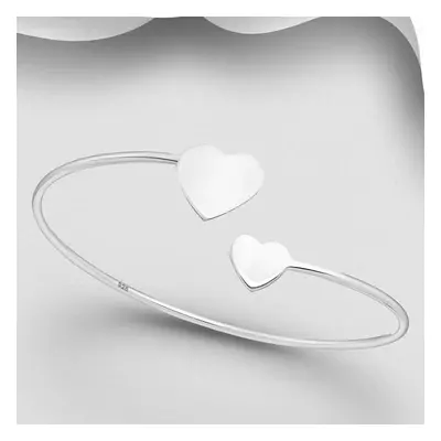 John Greed Signature Silver Two Hearts Cuff Bangle For Women