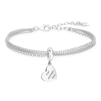 John Greed Signature Engravable Silver Flat Heart Charm Multi Chain Bracelet For Women