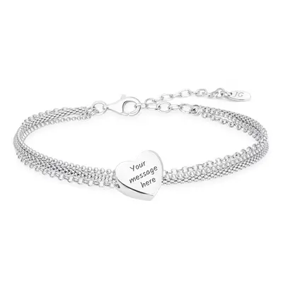 John Greed Signature Engravable Silver Heart Charm Multi Chain Bracelet For Women