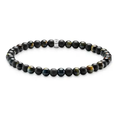 THOMAS SABO Silver Obsidian & Tiger Eye 5mm Bead Talisman Bracelet