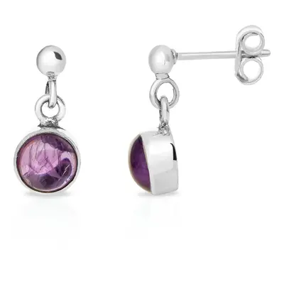 John Greed Signature Silver Round Amethyst Drop Earrings For Women