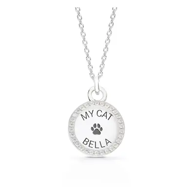 John Greed Signature Medium Silver Engravable Disc & Halo Cat Paw Print Necklace For Women