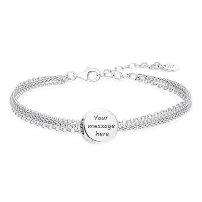 John Greed Signature Engravable Silver Round Charm Multi Chain Bracelet For Women