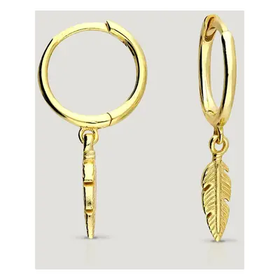 John Greed CANDY Desert Gold Plated Feather Drop Hoop Earrings For Women