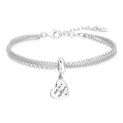 John Greed Signature Silver One in a Million Flat Heart Charm Multi Chain Bracelet For Women