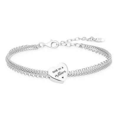 John Greed Signature Silver One in a Million Heart Charm Multi Chain Bracelet For Women