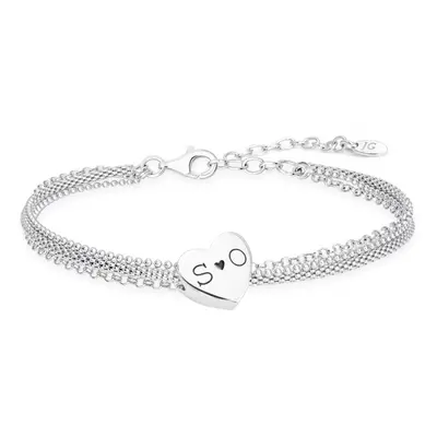 John Greed Signature Silver Initials Heart Charm Multi Chain Bracelet For Women