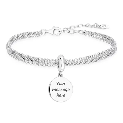 John Greed Signature Engravable Silver Medium Disc Charm Multi Chain Bracelet For Women