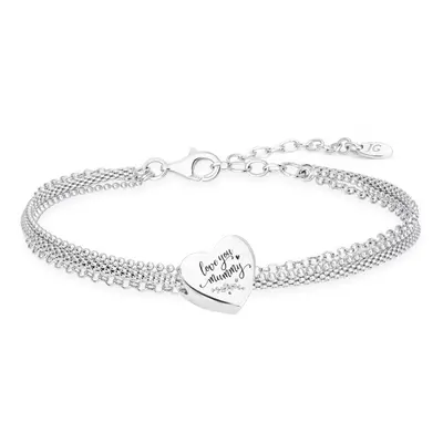 John Greed Signature Silver Floral Love You Mummy Heart Charm Chain Bracelet For Women