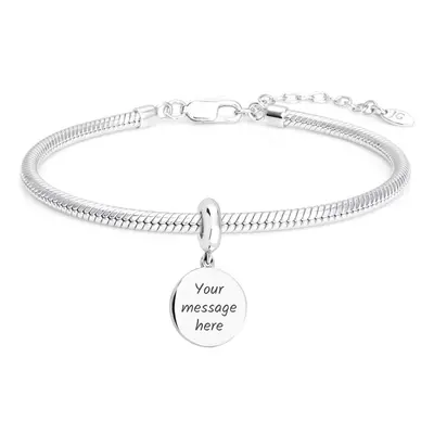 John Greed Signature Engravable Silver Medium Disc Charm Snake Bracelet For Women